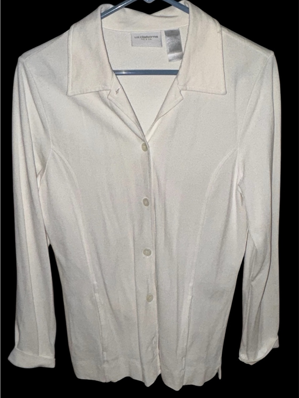 Liz Claiborne White Button-Front Long Sleeve Shirt with pockets on the sides